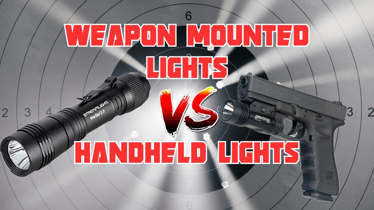 Self defense debate of weapon mounted lights vs handheld lights.