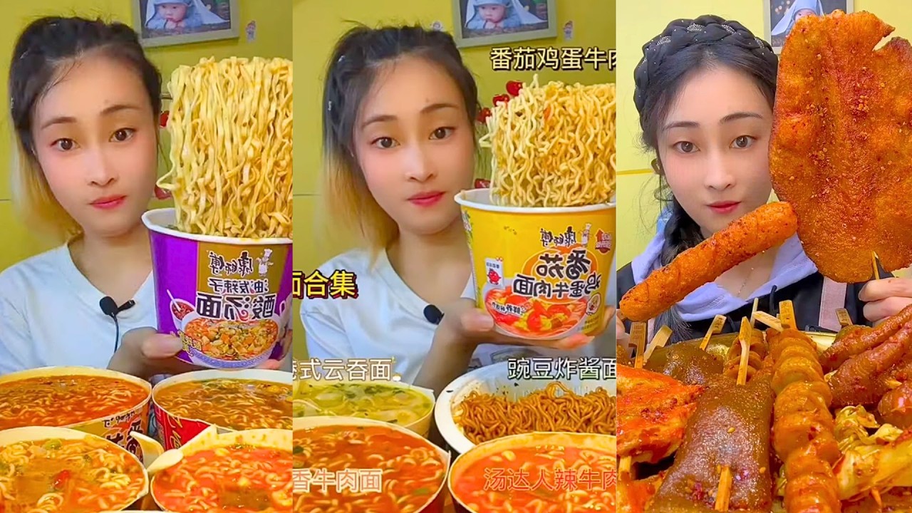 Instant Noodle Feast With Spicy Skewers Street Food Mukbang
