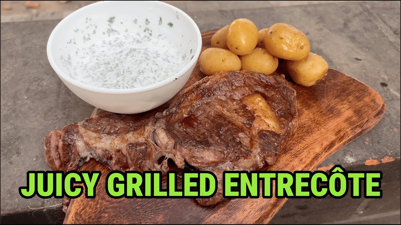 Juicy Grilled Entrecôte with Boiled Potatoes & Creamy Sauce