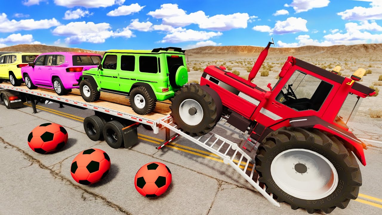 Flatbed Truck Mcqueen | Transportation with Truck - Pothole vs Car #5 - BeamNG.Drive