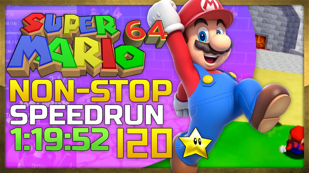 Super Mario 64 Non-Stop 120 Star Speedrun in 1:19:52