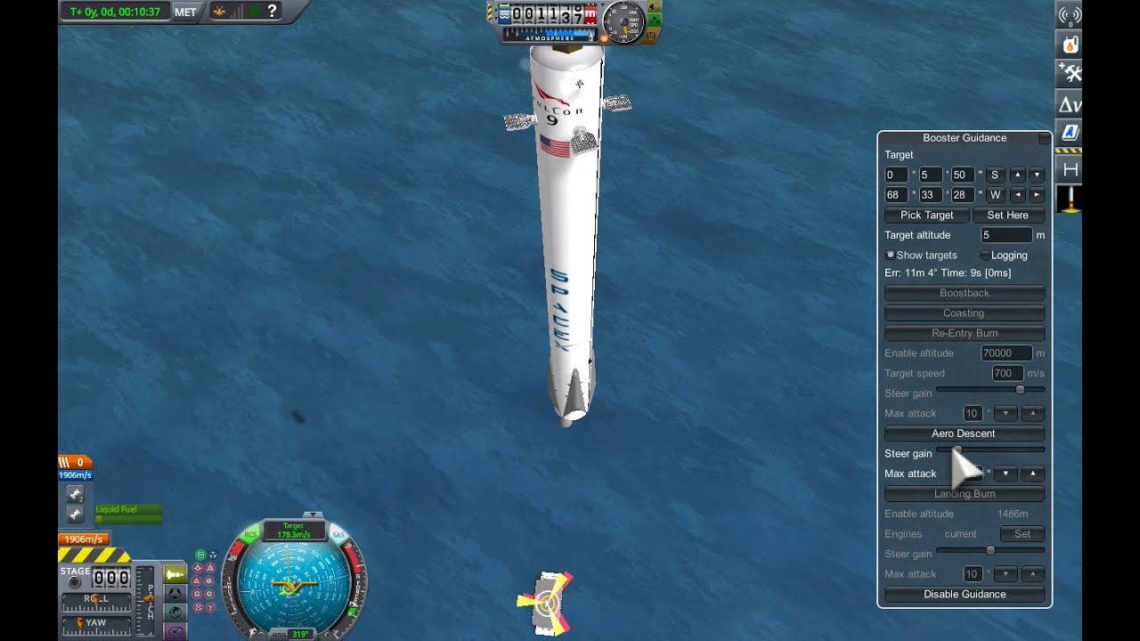 Falcon 9 Droneship Landing with BoosterGuidance KSP Mod