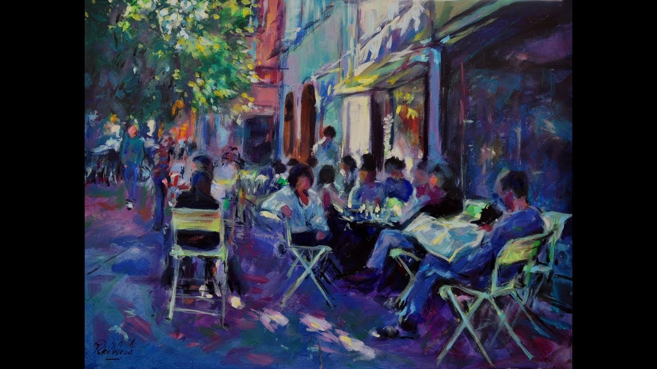 Provence cafe - Loose and vibrant acrylic. Dancing brush series,