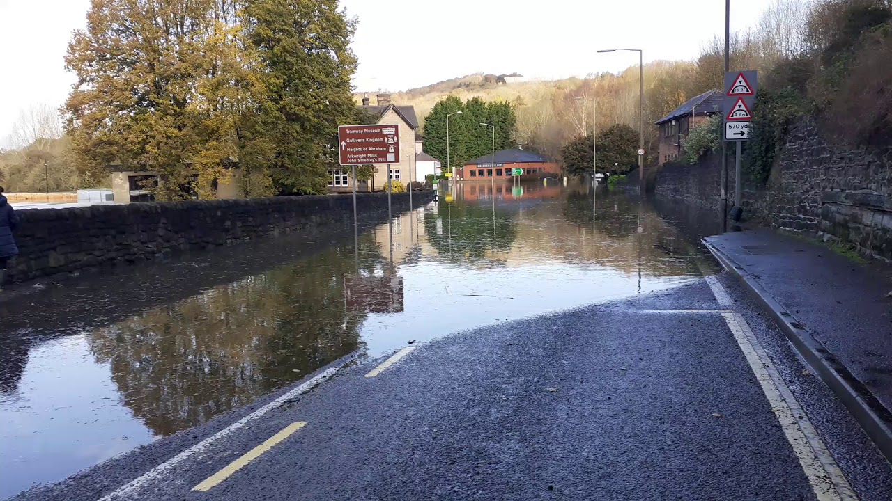 Flooded A6 at Ambergate, Derbyshire 8.11.19