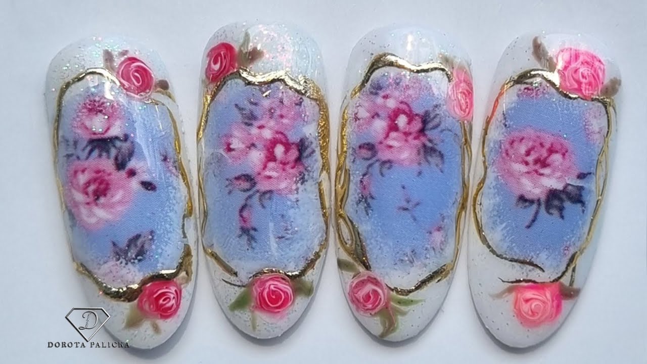 🤗 Even a begginer nail technician can do this beautiful spring nail art with transfer foil.