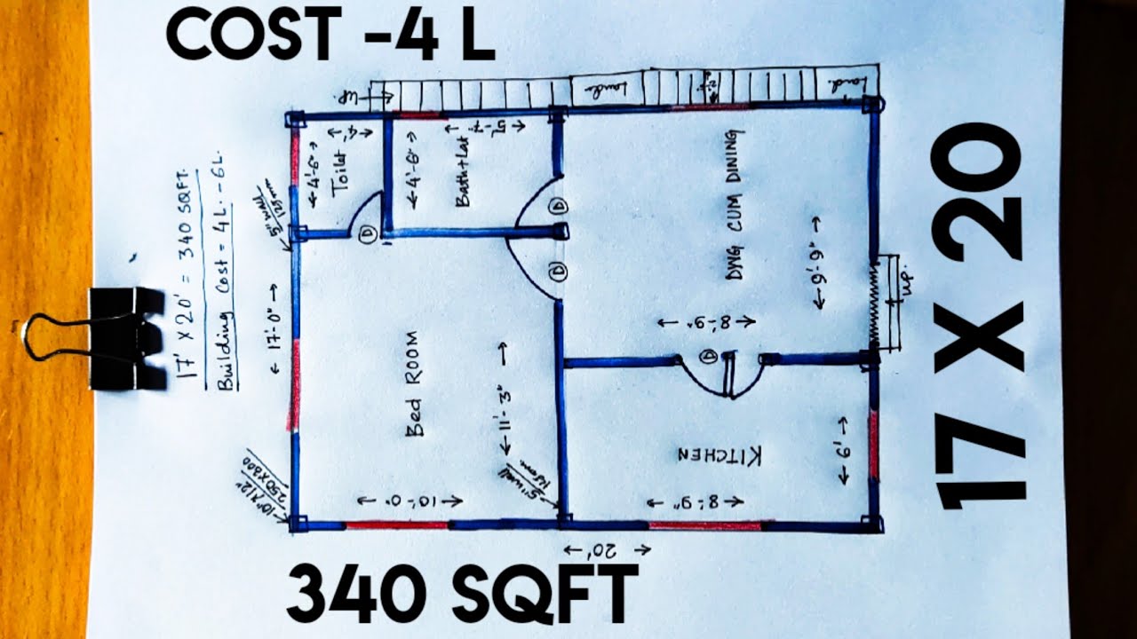 17 x 20 small house design II 340 sqft small ghar ka naksha II 17 x 20 house plan