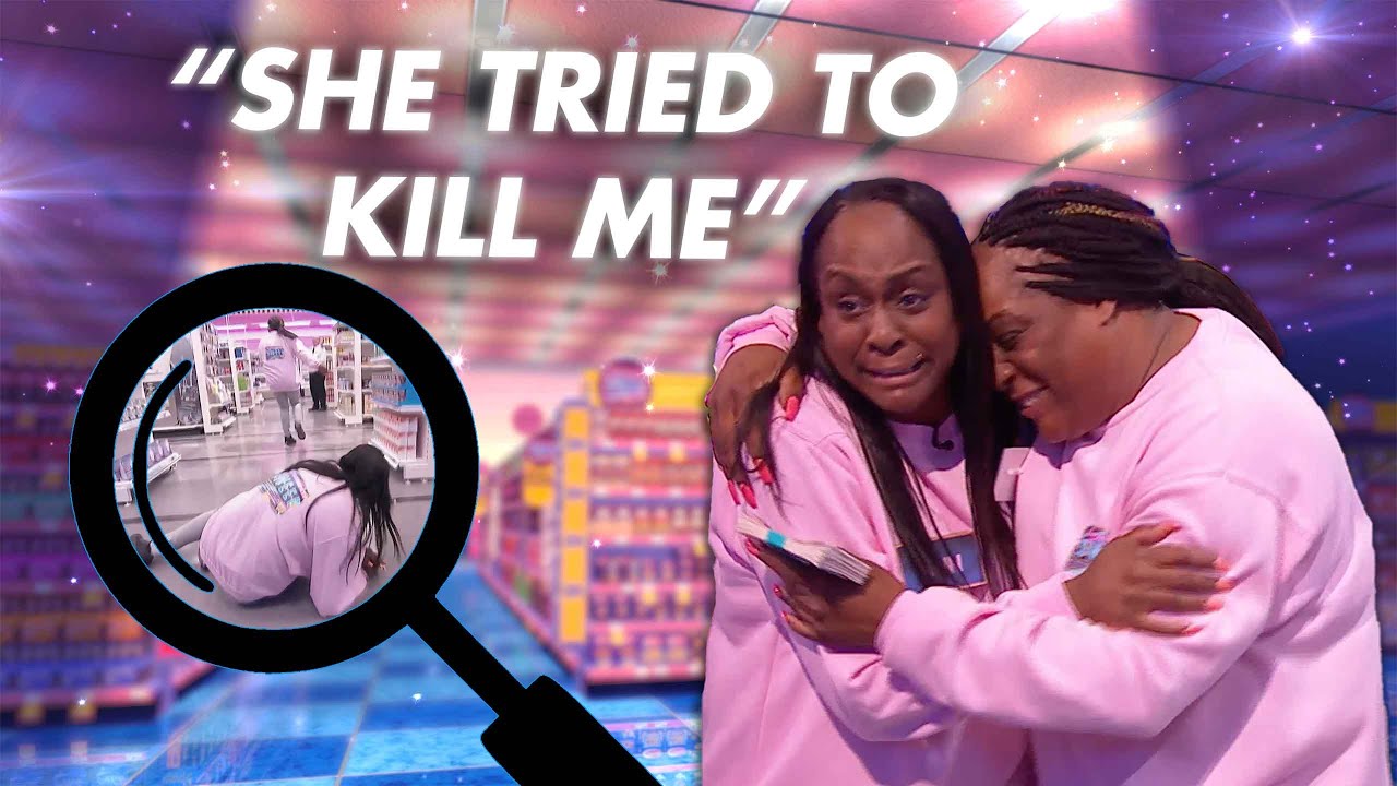 SAVAGE SHOPPERS! Ann gets knocked over by twin sister during the Big Sweep! | Supermarket Sweep 2020