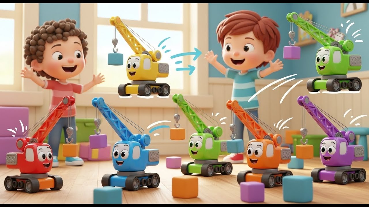 Seis Pequenos Guindastes de Brinquedo Levantam | Rimas Infantis e Canções para Crianças