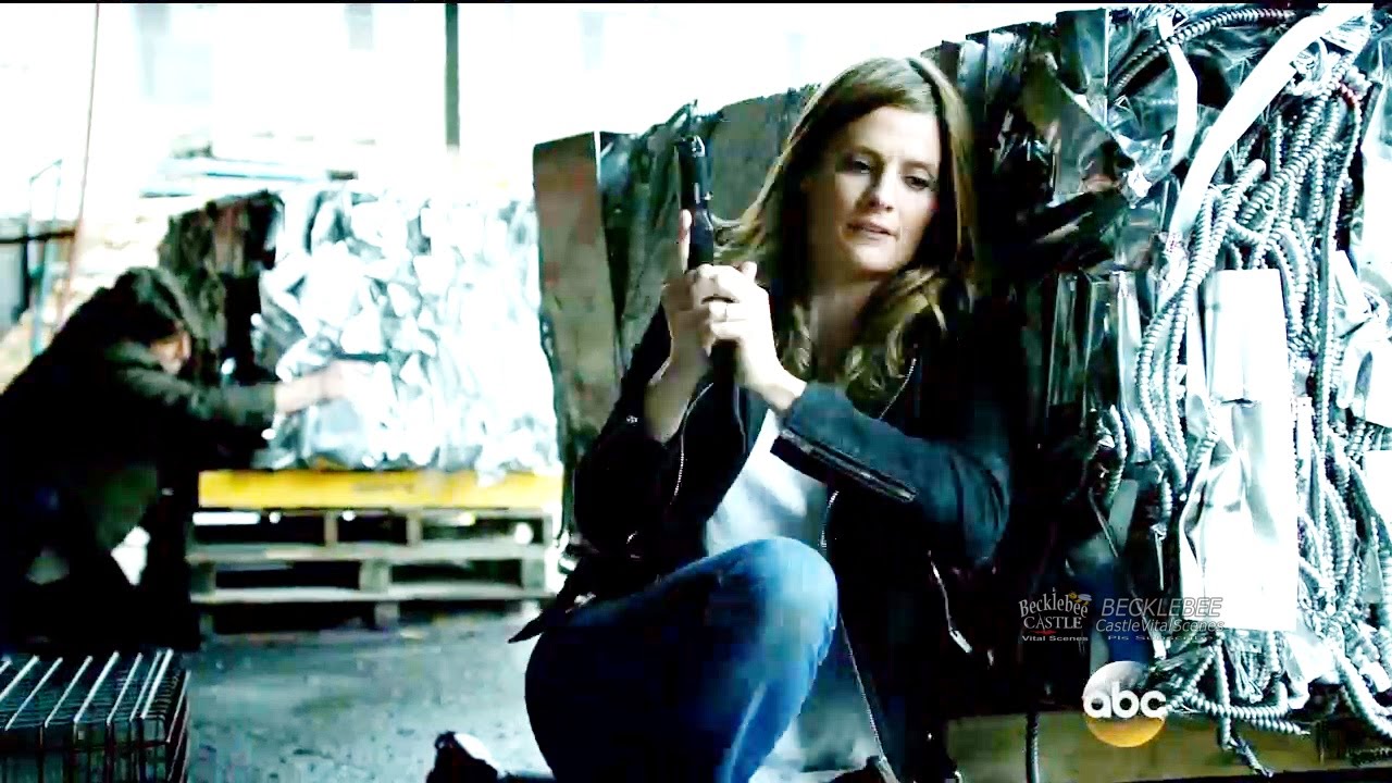 Castle 8x22  Beckett & Castle in Gun Fight With LokSat Men “Crossfire” Series Finale