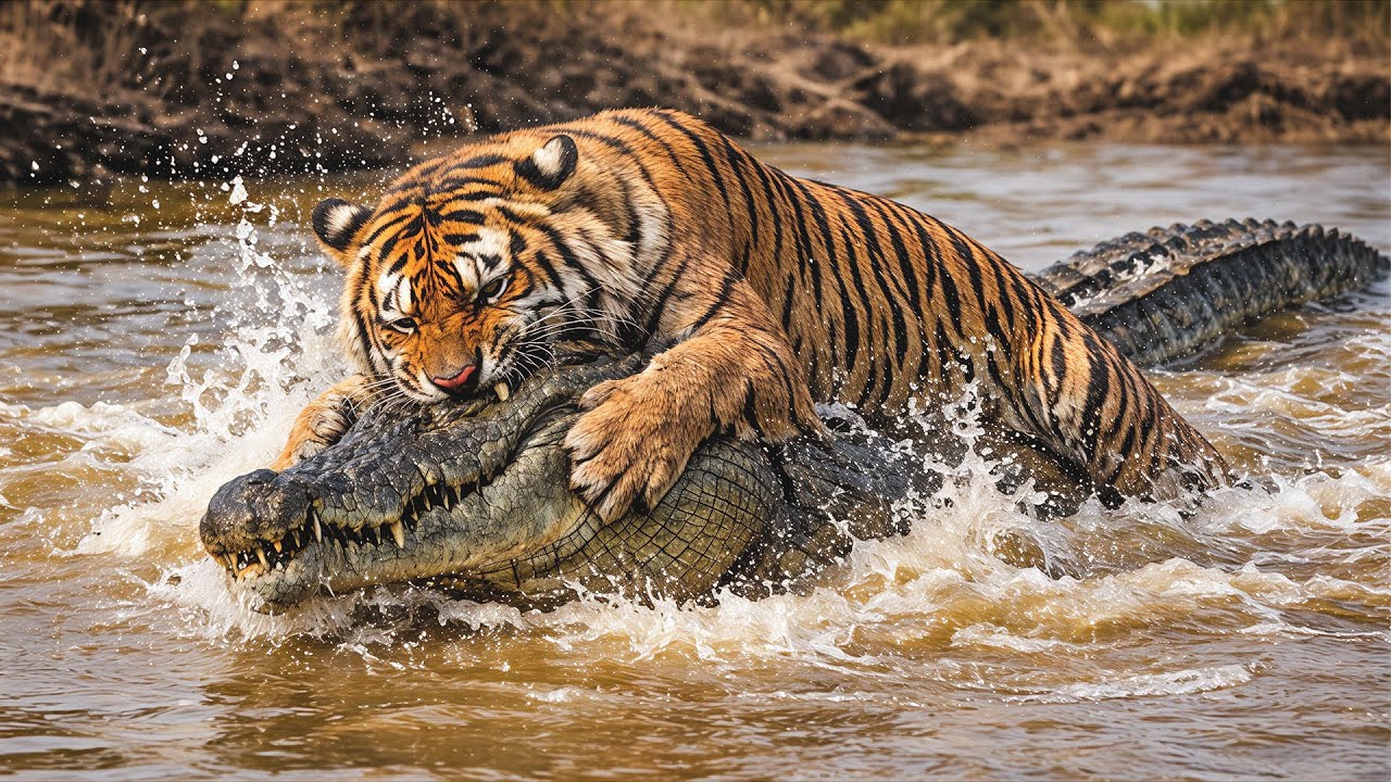 Wildlife Survival: Bengal Tiger vs Crocodile in a Deadly Showdown 🐅🐊