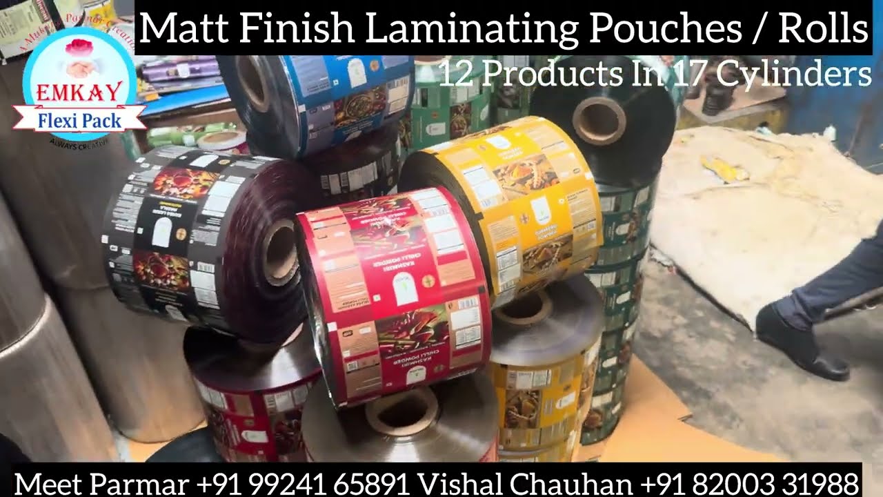 Matt Finish Laminating Pouches / Rolls | Printing Pouch Packing Masala 12 Products In 17 Cylinders 