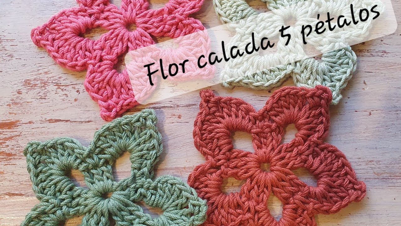 Curso de Crochet o Ganchillo. Flor Calada de 5 pétalos. Crochet Flower.