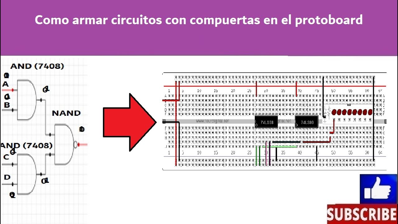 Como armar circuitos con compuertas en el protoboard