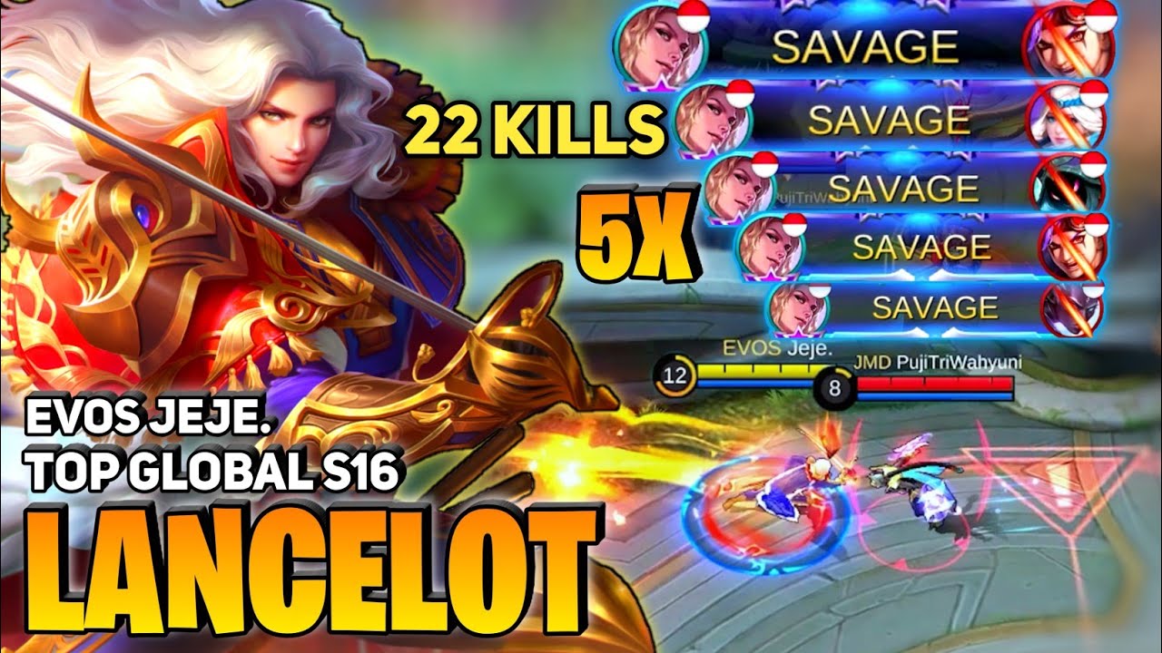 5x SAVAGE! Lancelot Fast Hand Gameplay [Former Top 1 Global Lancelot] By Evos Jeje.- Mobile Legends