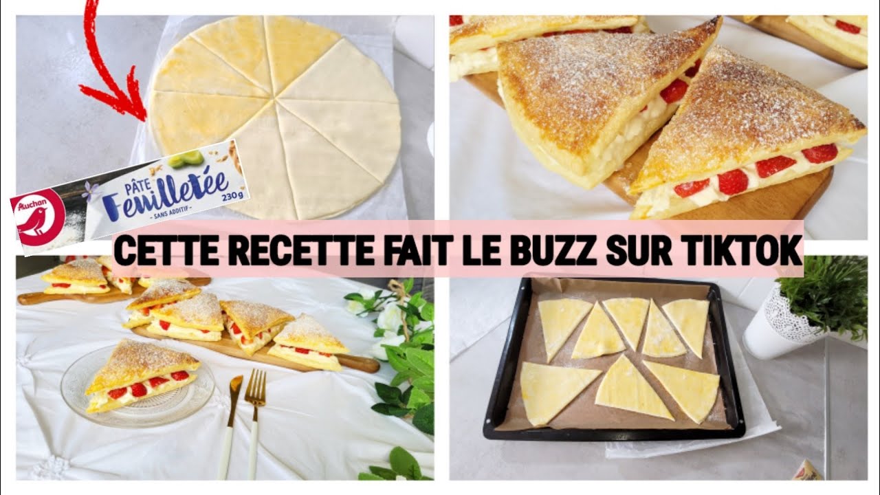 FEUILLETÉE A LA FRAISE EXPRESS😋LA RECETTE FAIT LE BUZZ SUR TIKTOK #tiktok #feuilletétiktok #fraise