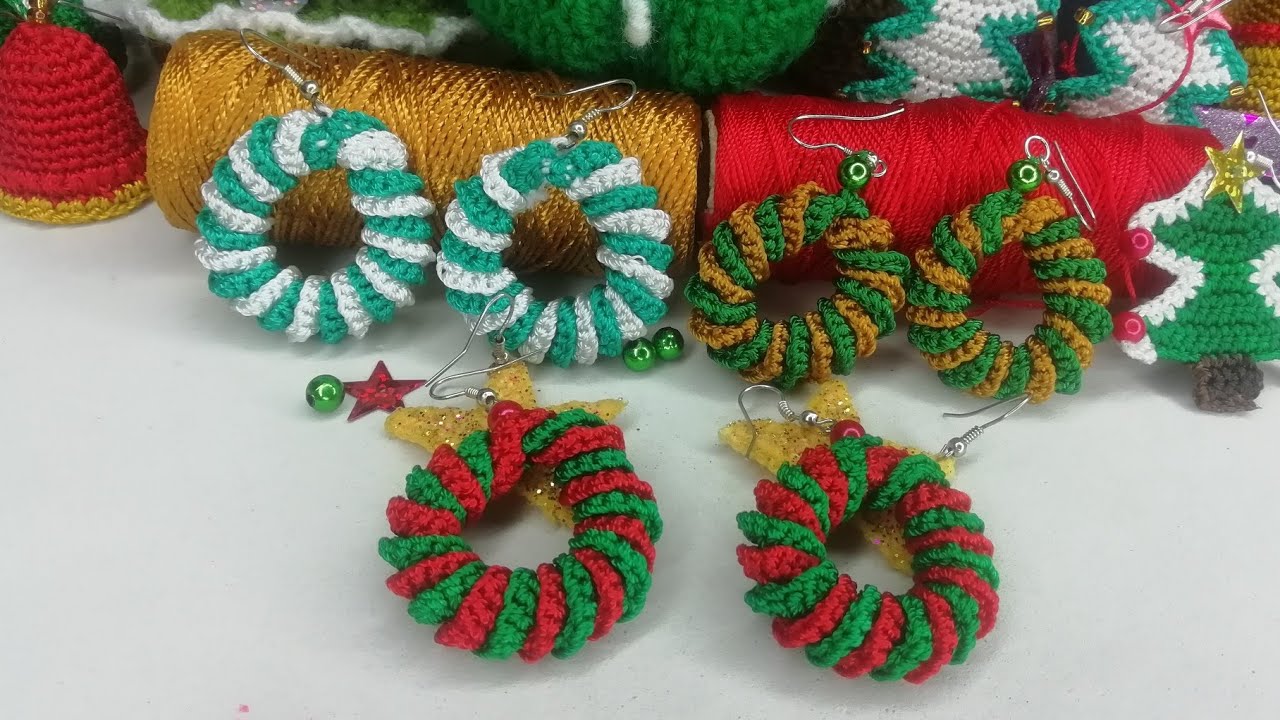 🎁Aretes de corona navideña tejidos a crochet. #navidad #aretesnavideños#adornosnavideños 🎄🎅🤶☃️⛄🔔🎁🕯️