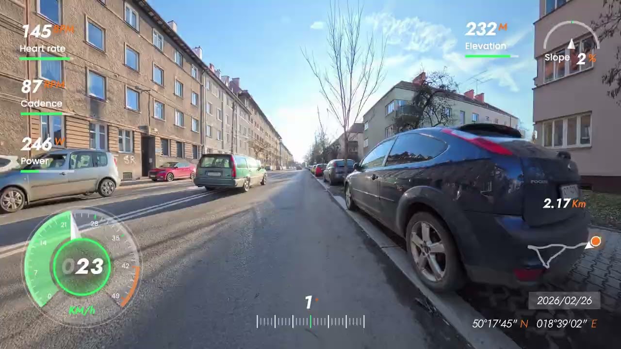 BCD#8 Dynamic Force #1 - Road Cycling Training | On-Screen Stats & Open Traffic (no talking)