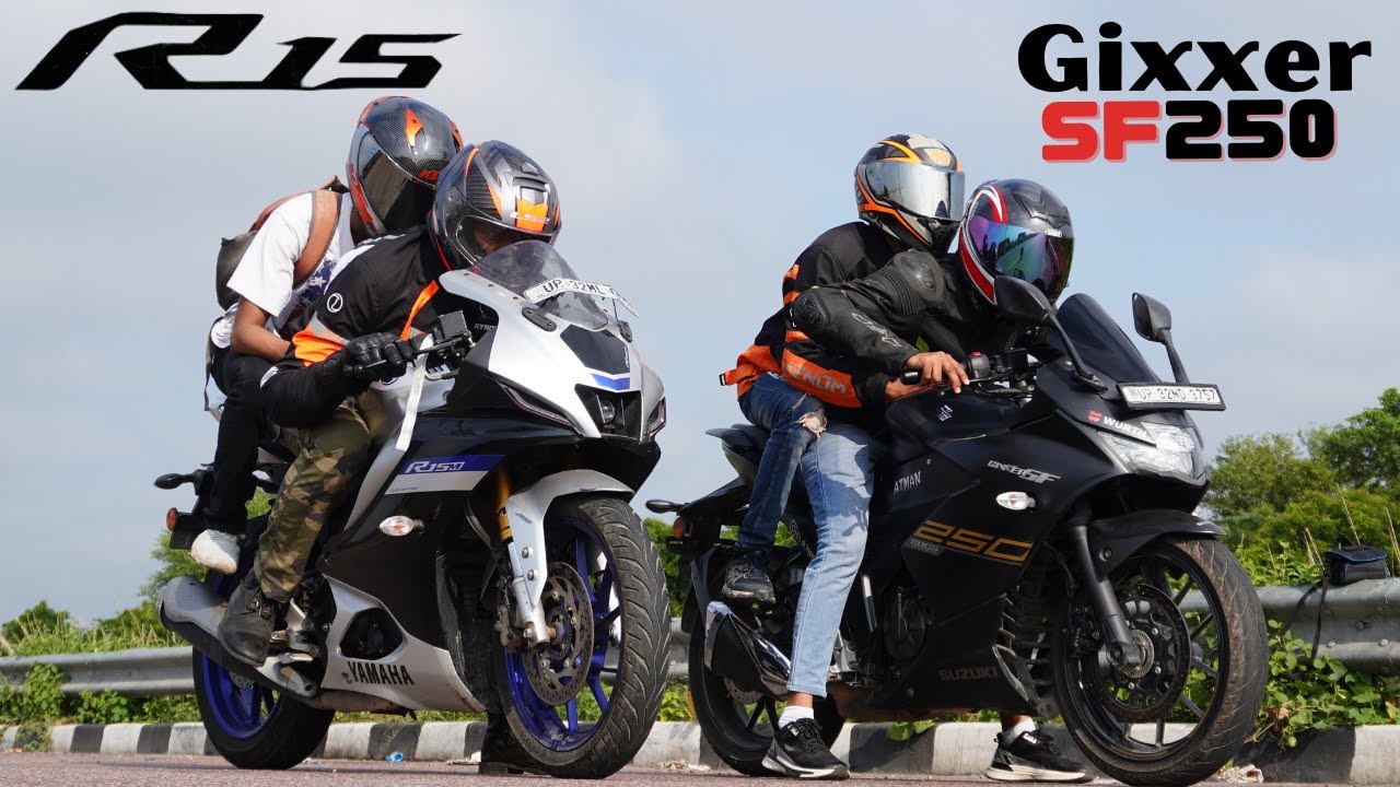 Yamaha R15M vs Suzuki Gixxer SF 250  with Pillion Drag Race - Loaded Battle