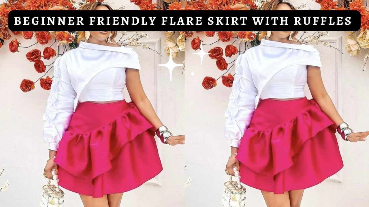 DIY FLARE SKIRT WITH ASYMMETRICAL RUFFLES | Easy Sewing tutorial for beginners