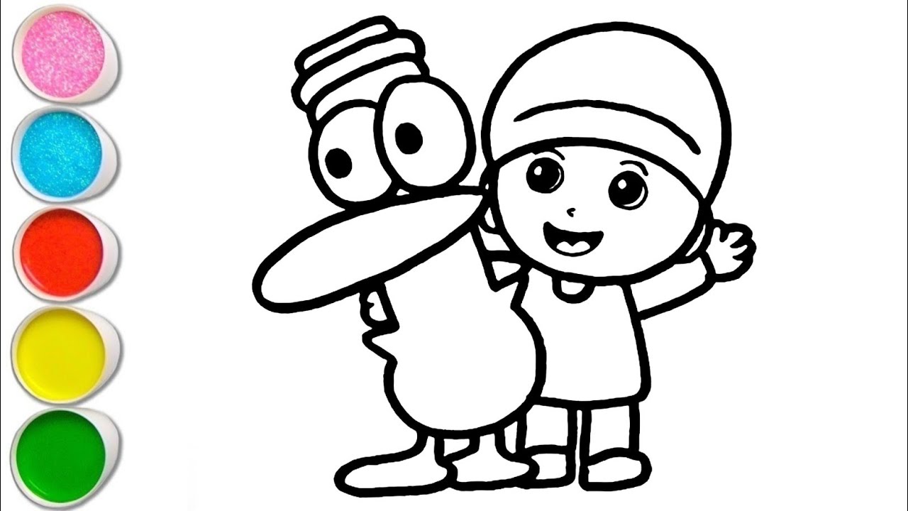 Cute Pato and Pocoyo Drawing, Painting and Coloring For Kids and Toddlers_ How to Draw Pato