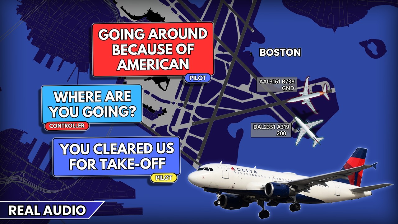Near Collision on runway at Boston. Pilot goes around at the last moment. Real ATC