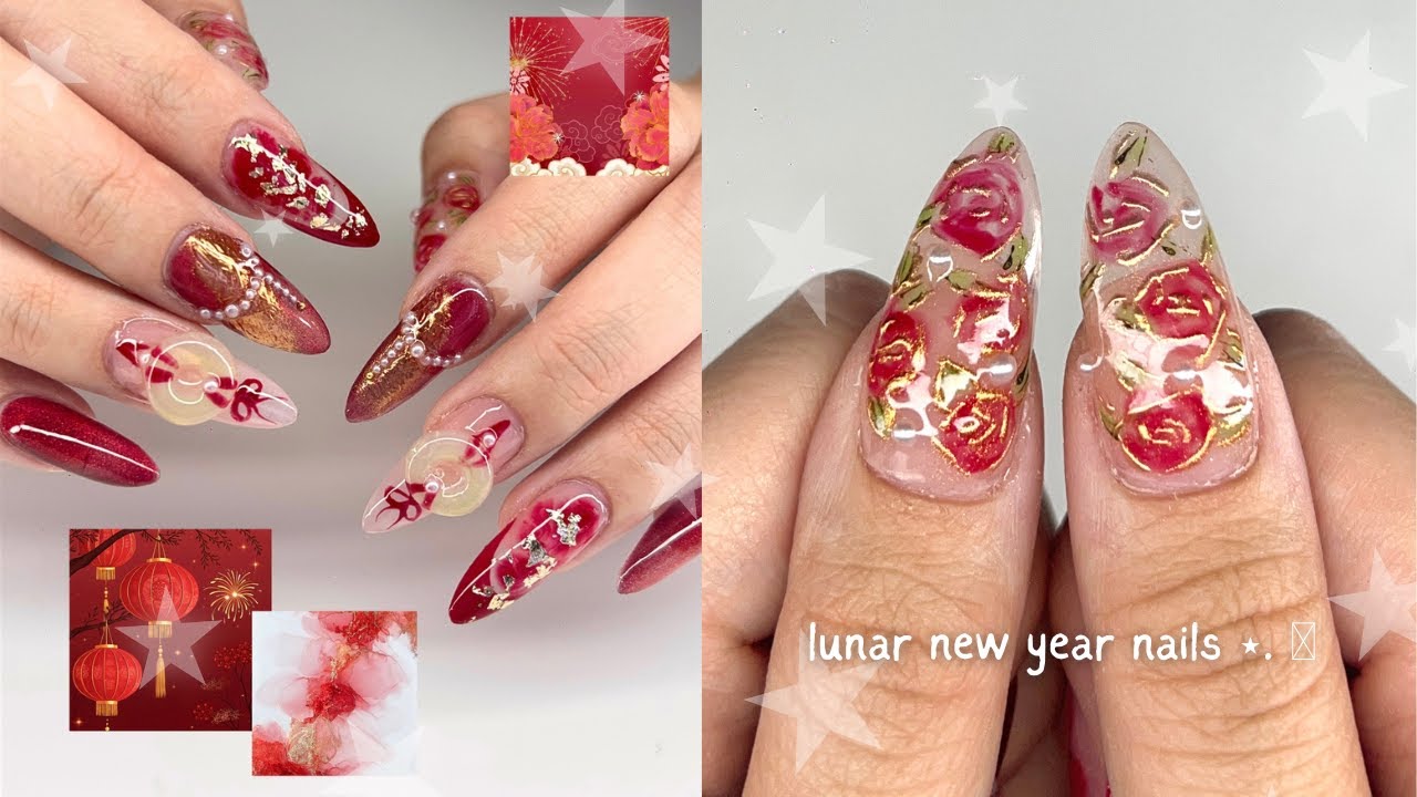 lunar new year nails !! 🧧💫 ⋆. 𐙚 | do my nails with me