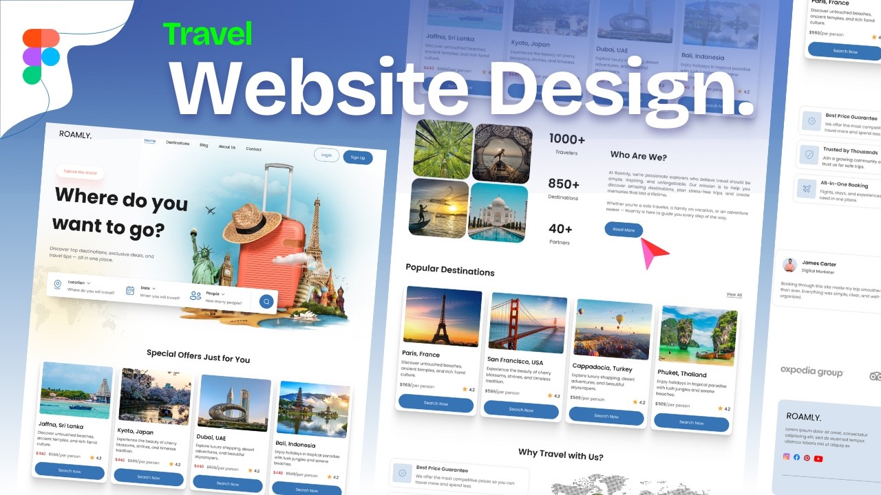Modern Travel Website UI/UX Design | Figma Tutorial for Beginners
