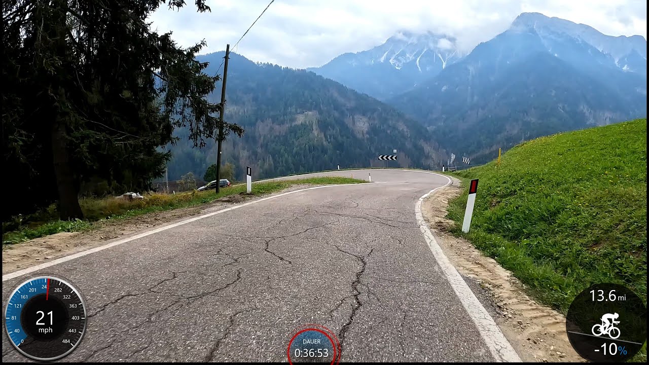 Virtual Cycling Kronplatz Dolomites with mph Garmin Display 4K Video