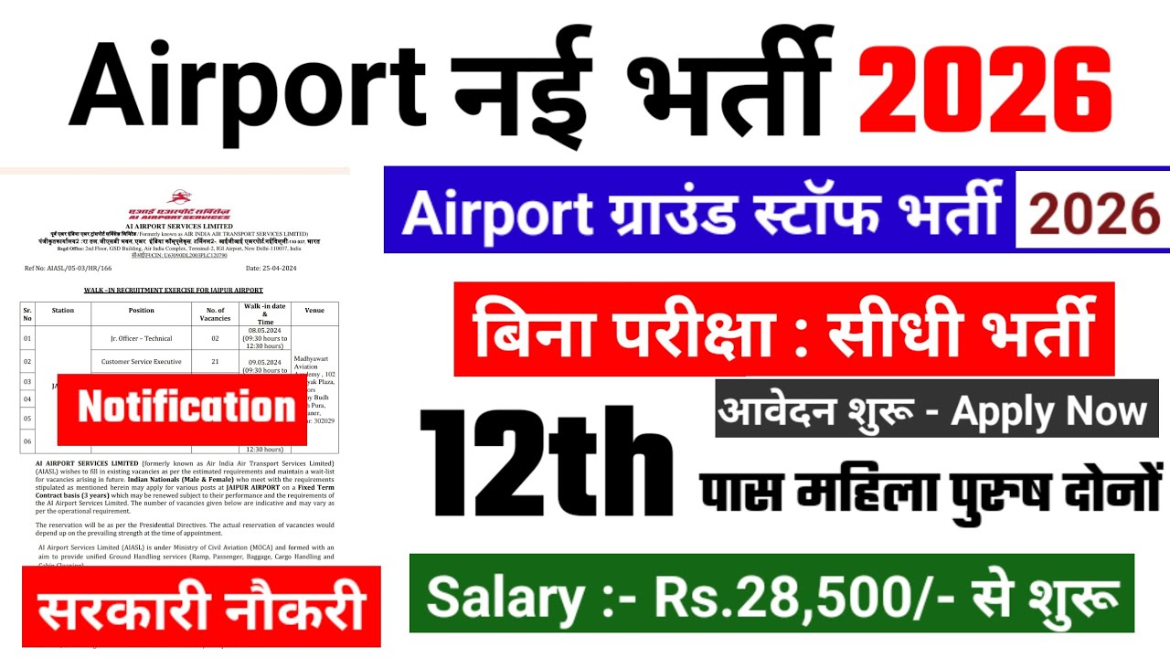 Recruitment in Airport | Airport Vacancy 2026 | Airport Ground staff | New Vacancy 2026