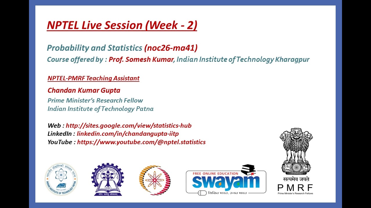 NPTEL : NOC26-MA41 | Week 2 Live Session | Conditional Probability | Bayes Theorem | Random Variable
