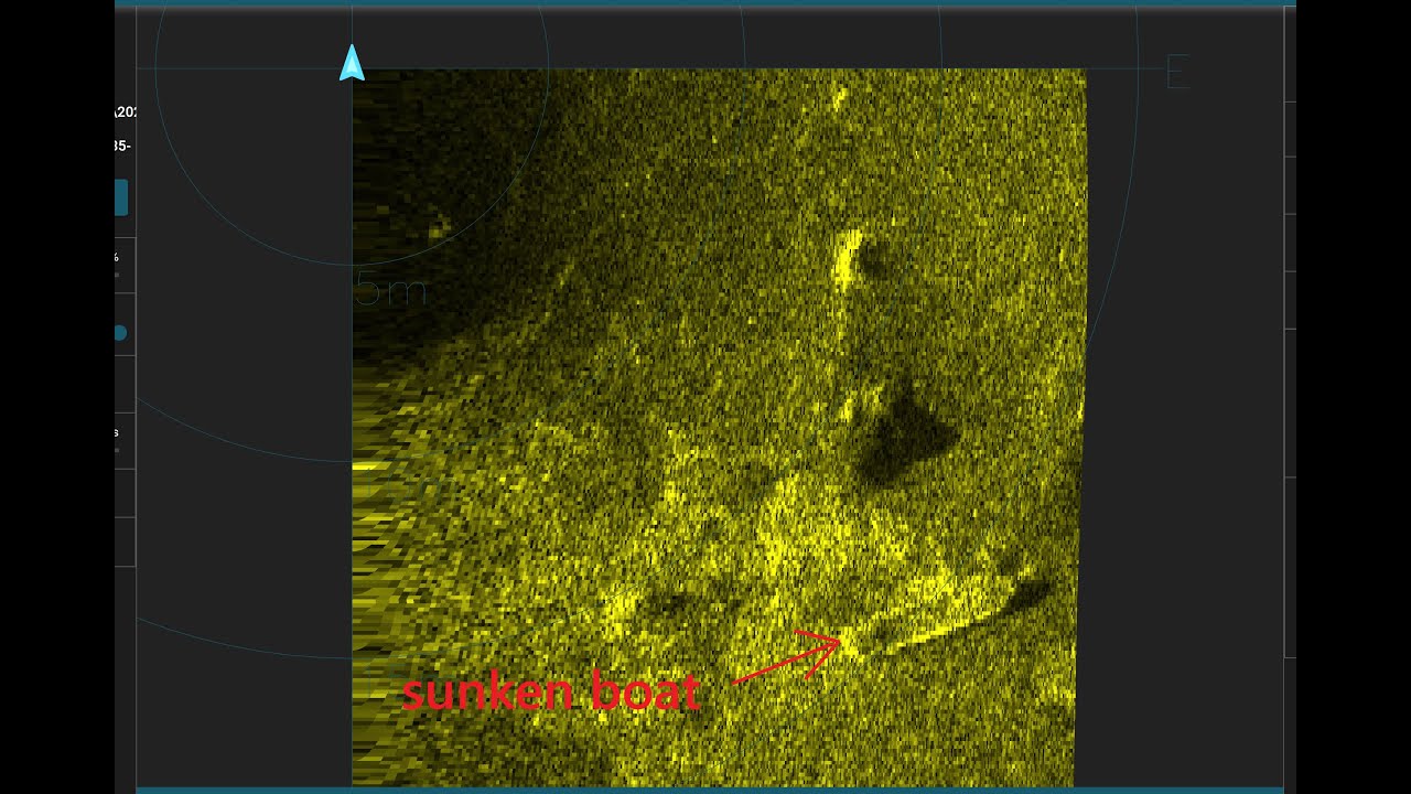 Playback of side-scan sonar data with a sunken boat