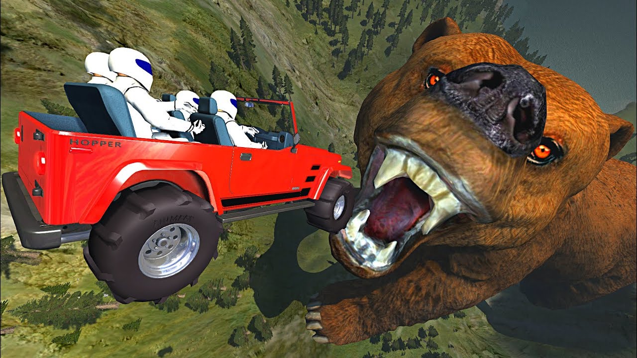 BeamNG.drive - Cars Jumping into Grizzly Bear Mouth