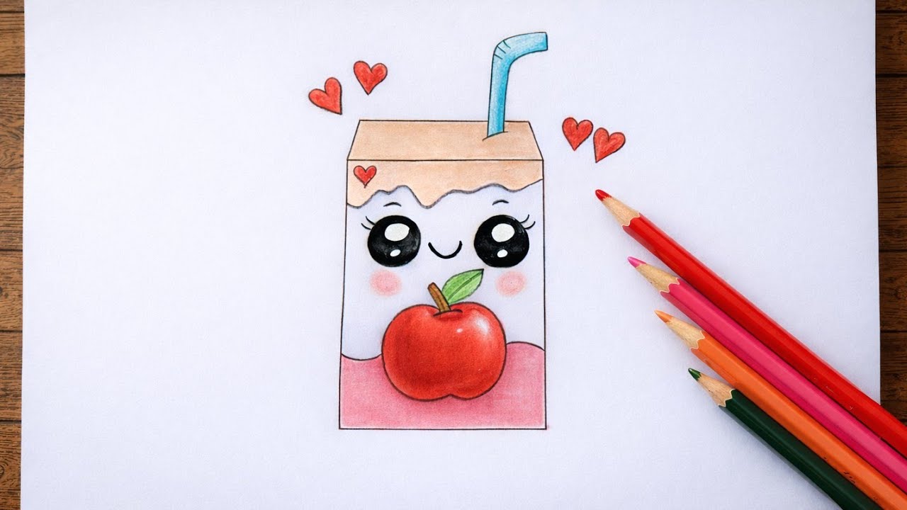 How to Draw a Cute Kawaii Juice Box 🍎🧃 | Easy Step by Step Drawing Tutorial