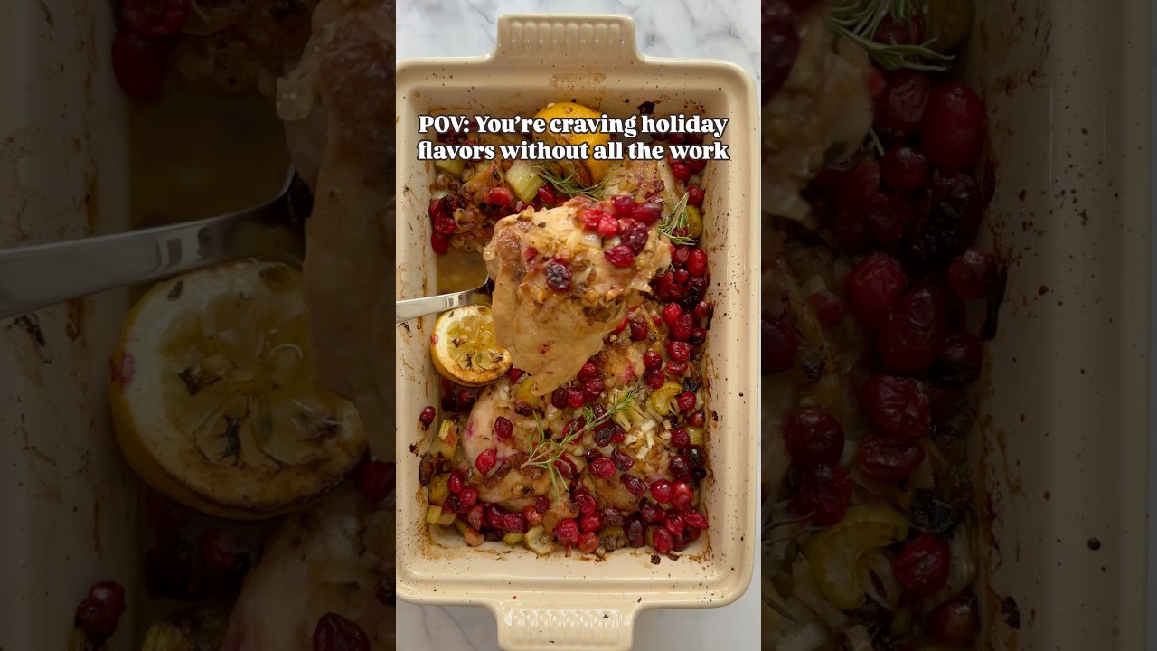 Roasted Chicken with Rosemary & Cranberries! 🍗 #holidaydinner #roastedchicken #dinnerideas #shorts
