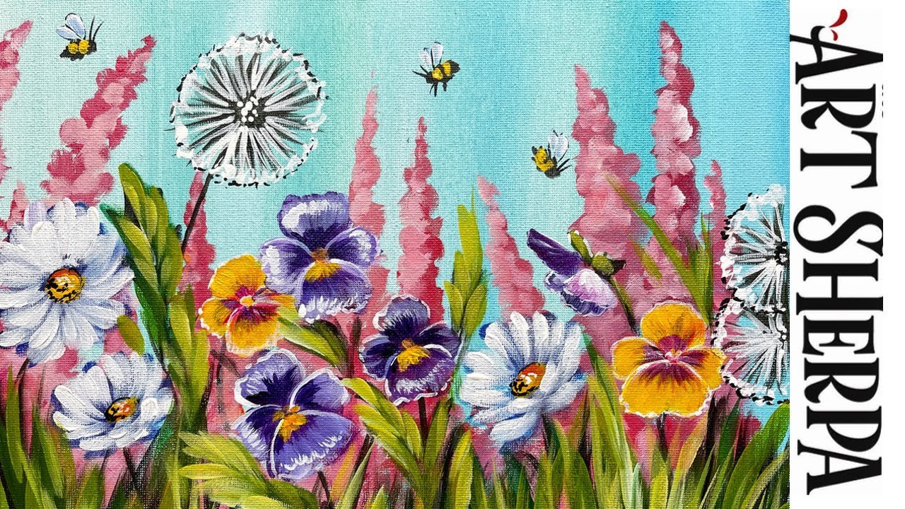 EASY Spring Wildflowers 🌟🎨 How to paint acrylics for beginners: Paint Night at Home