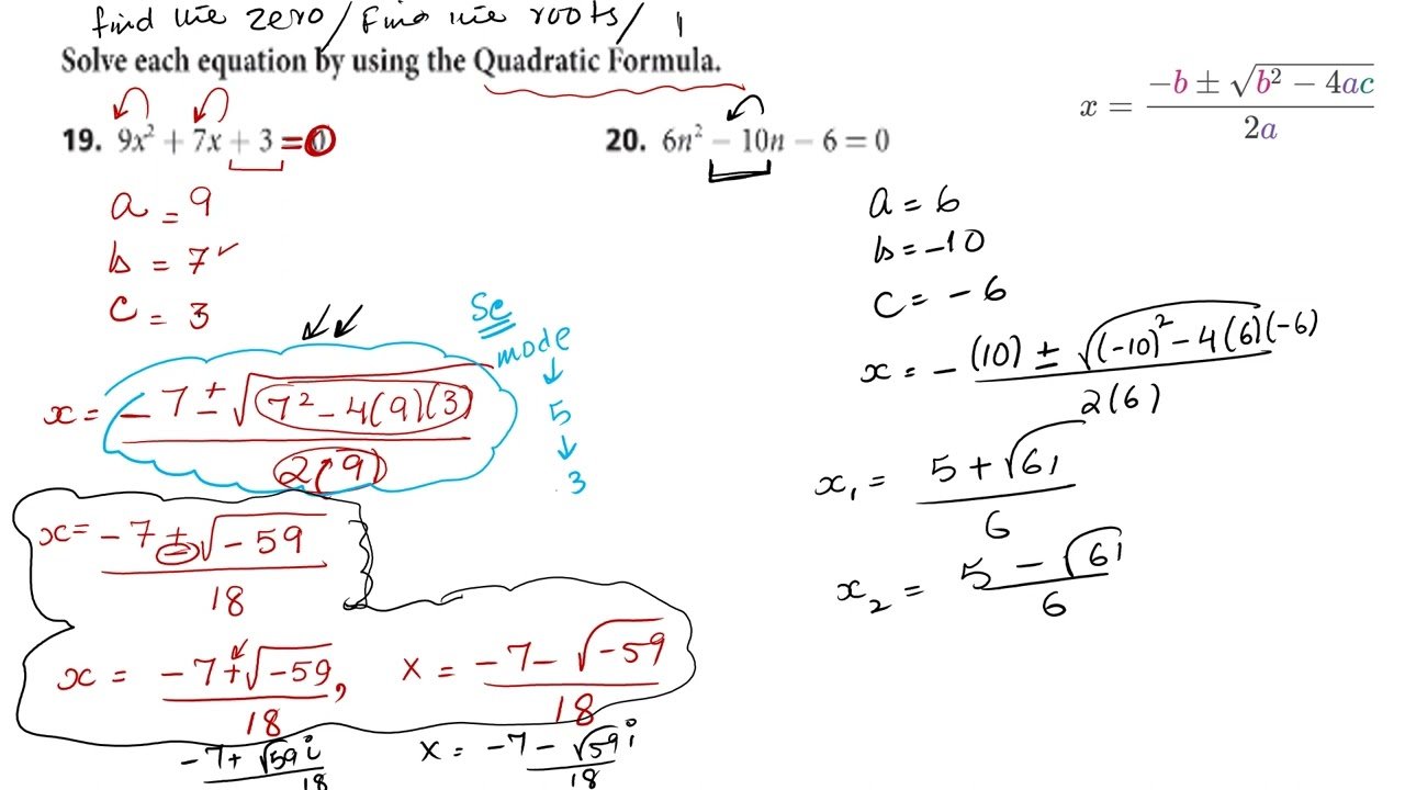 HMH Into Algebra 2  Lesson 2-3 Derive and Apply the Quadratic Formula