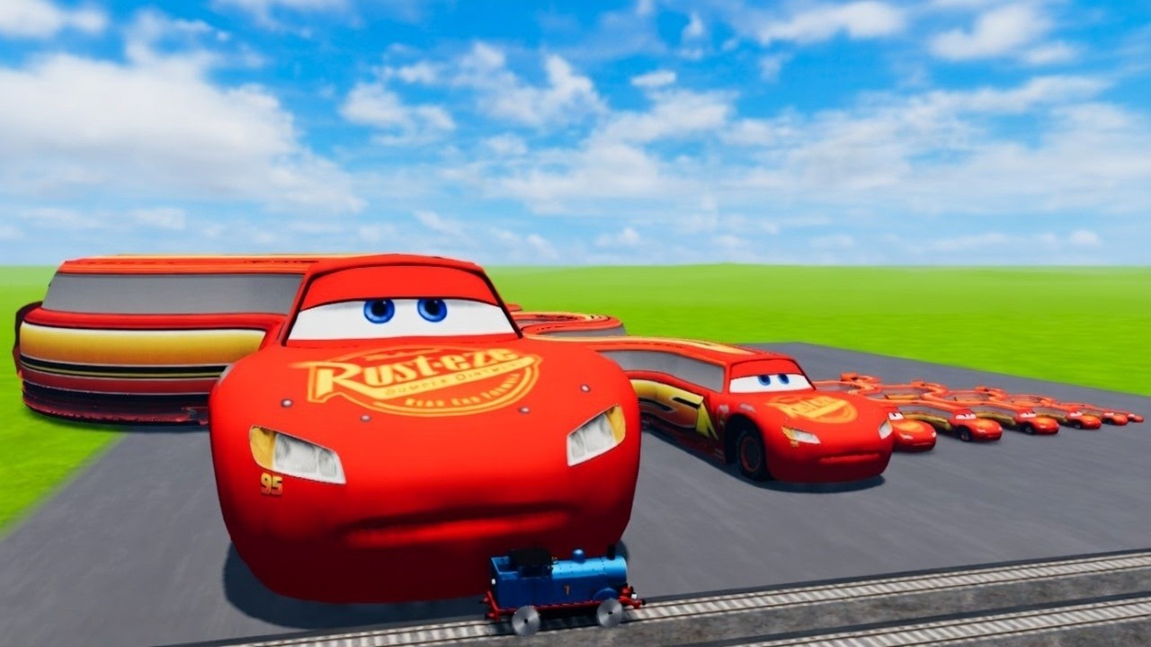 Ultimate Long Lightning McQueen vs Trains and Impossible Obstacles | BeamNG.drive