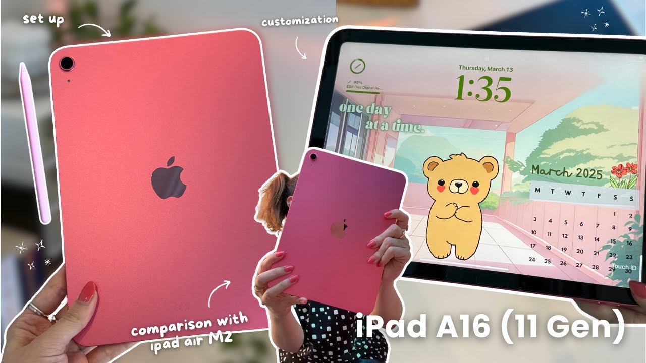 NEW iPad A16 2025 (pink) 🌸 aesthetic unboxing, iPad Air M2 comparison & accessories