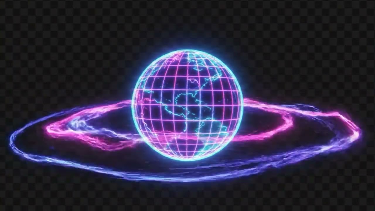 1 HOUR 80s Retro Spinning Neon Digital Glitch Art Planet Graphic Screensaver Background Wallpaper