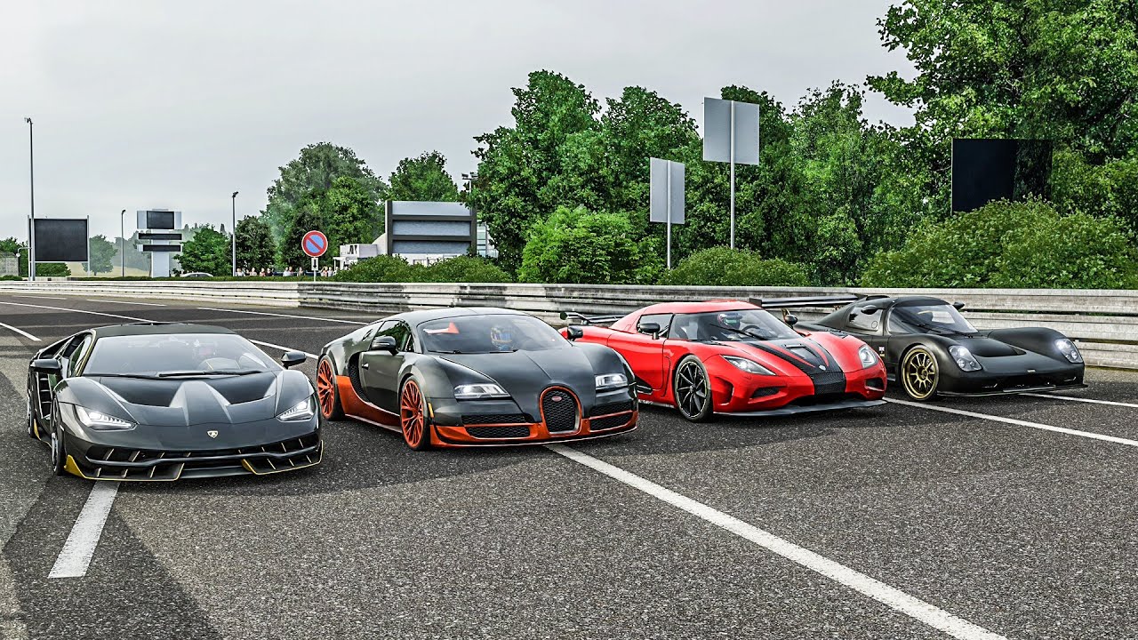Forza 7 Drag race: Bugatti Veyron SS vs Centenario (1115hp) vs Agera R vs Ultima Evolution 1020