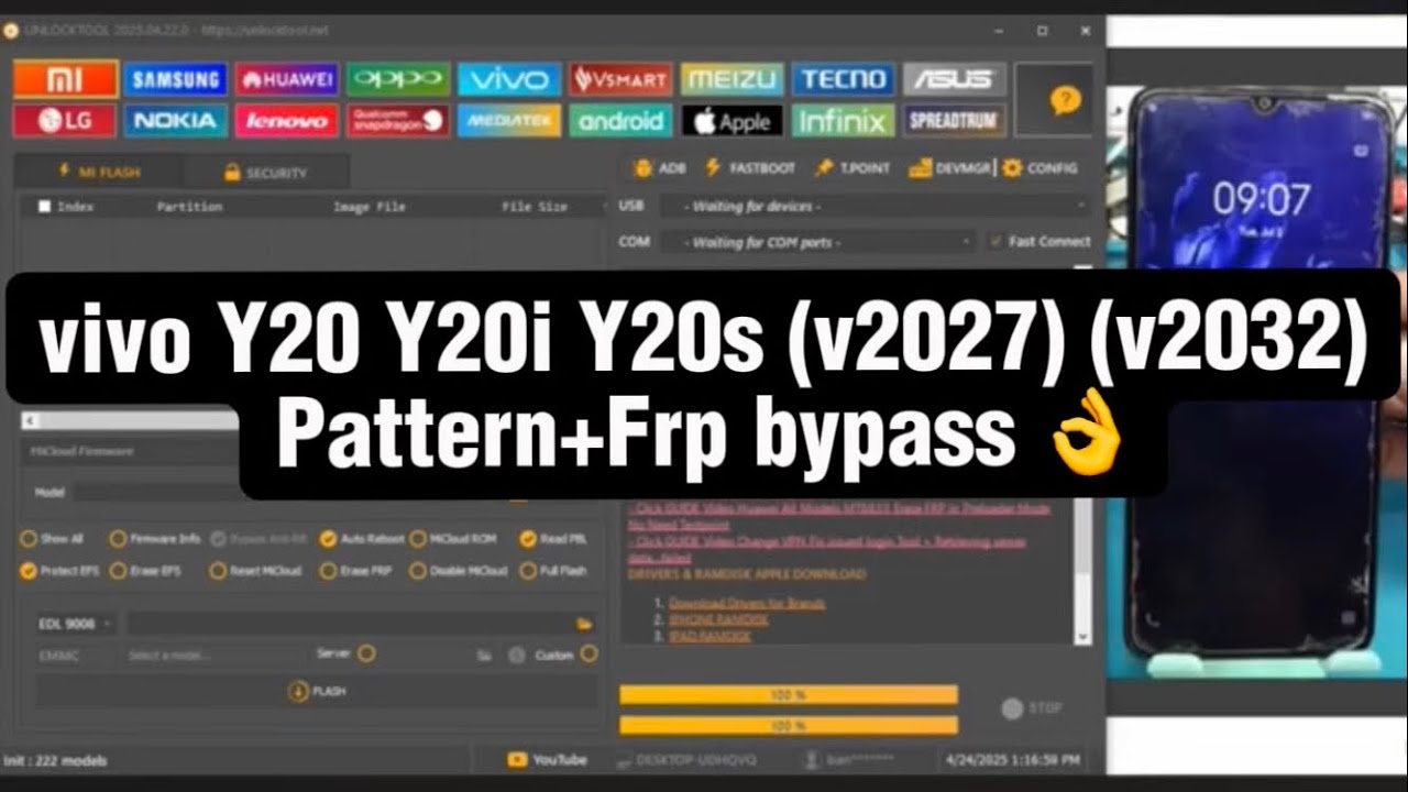 vivo Y20 Y20i Y20s (v2027) (v2032) Pattern+Frp bypass via Tp with Unlock Tool