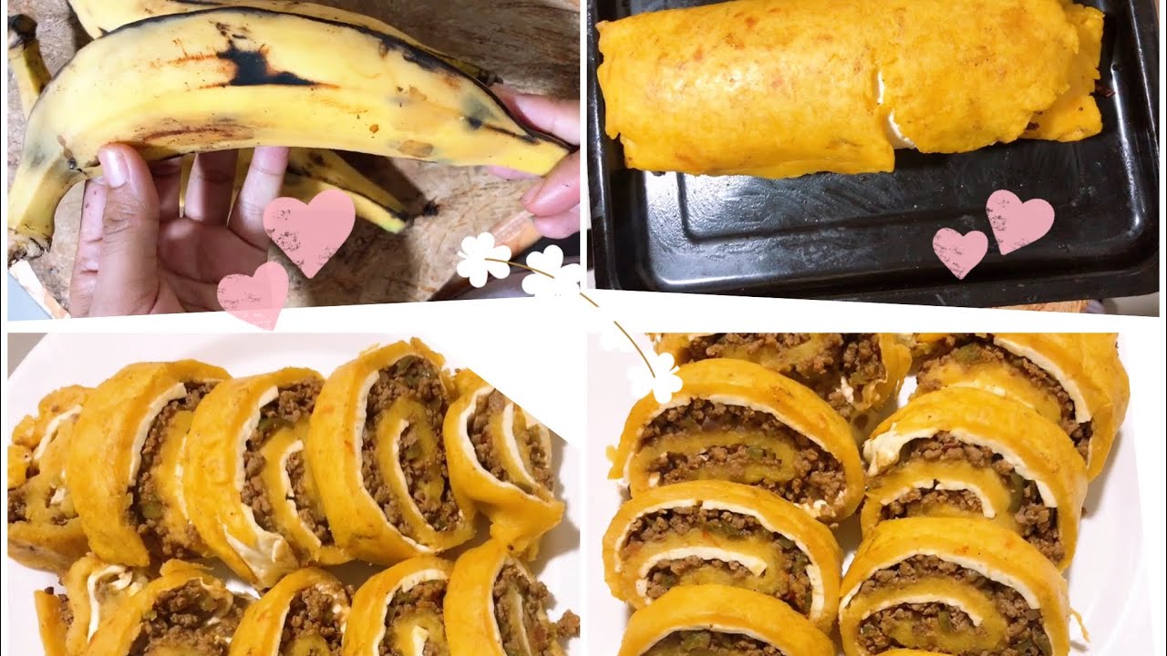 Rollo de platano maduro relleno de carne y queso 🧀