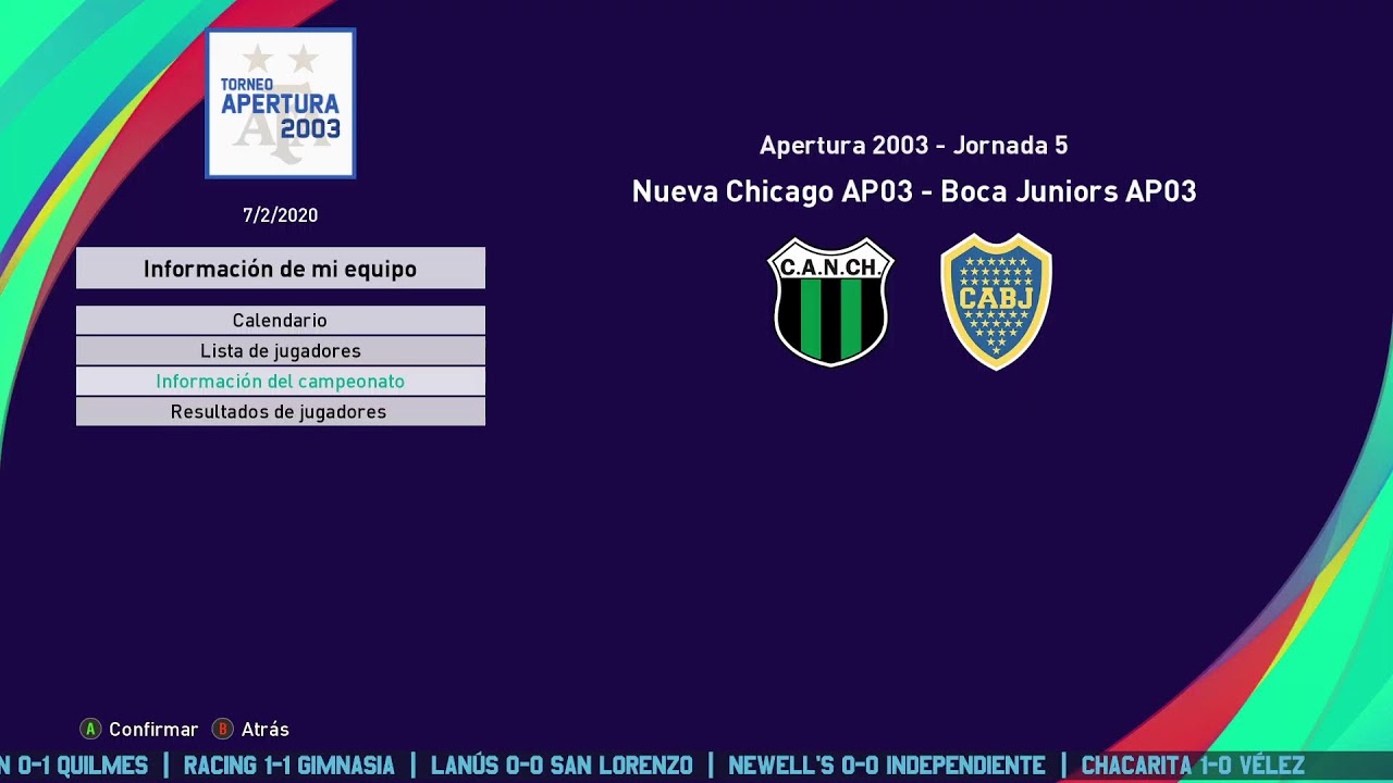 Simulación APERTURA 2003 : FECHA 4 | PES2021 PC (PARCHE DE USO PERSONAL)