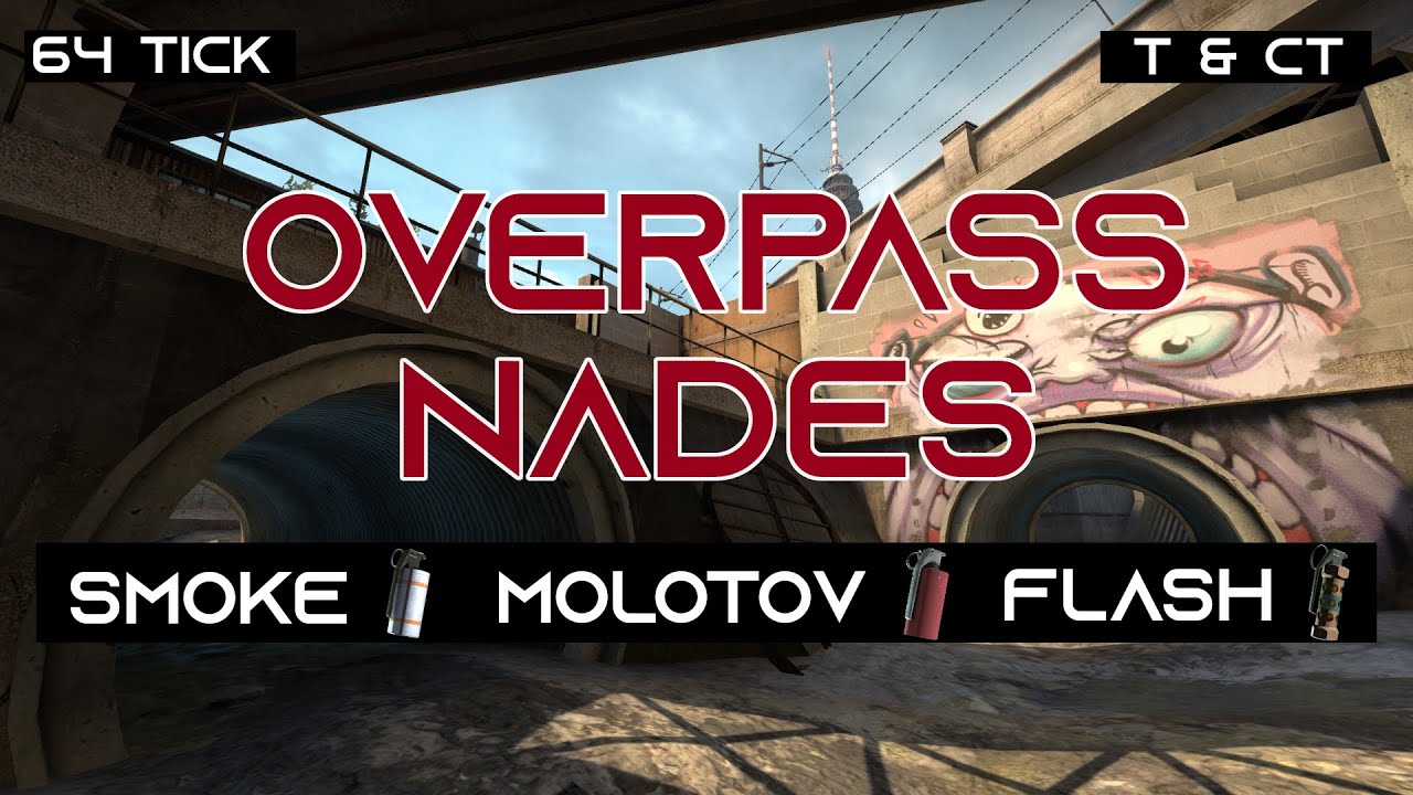 OVERPASS NADES [64 tick] -  T&CT Smokes, Molotovs, Popflashes 2020 (with call-outs and timestamps)