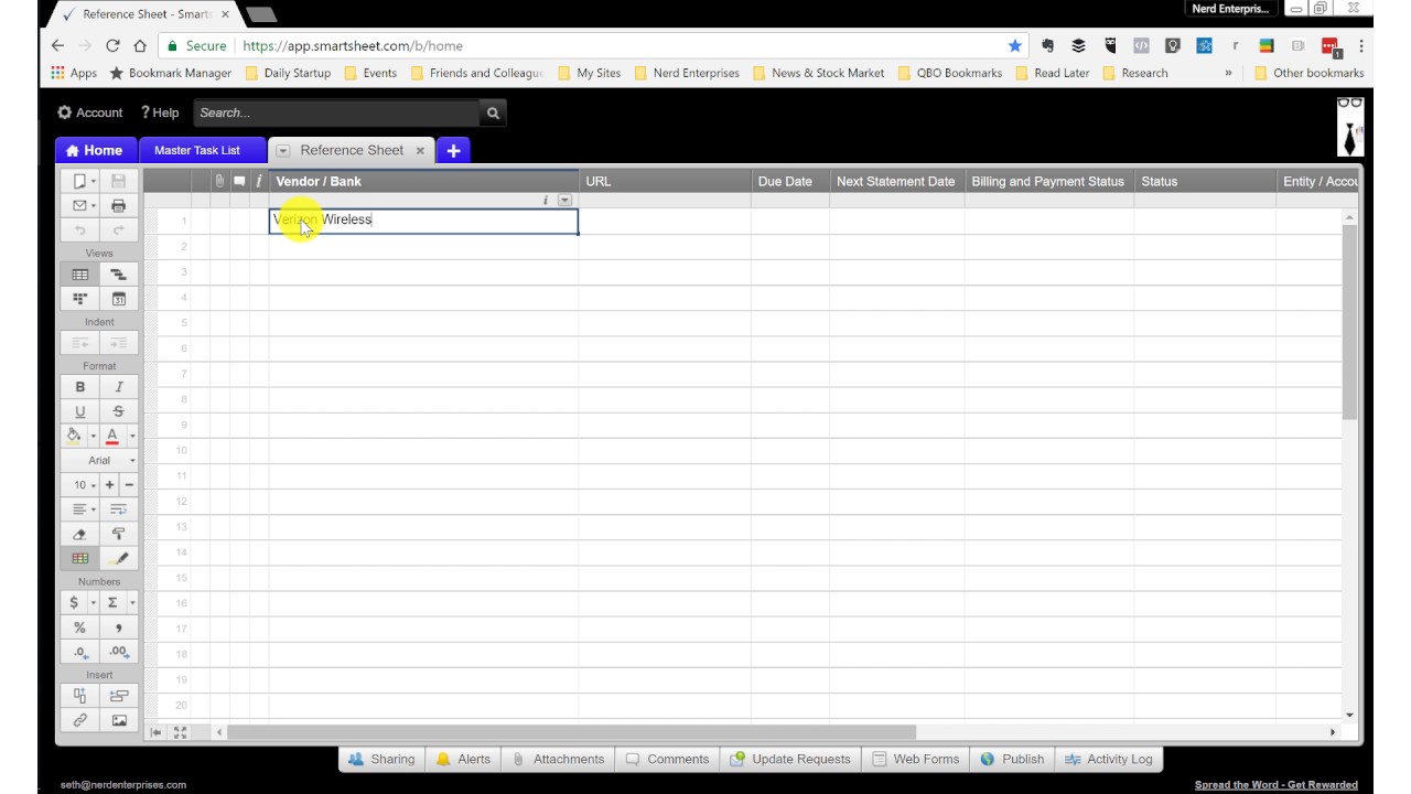 On Boarding with Smartsheet at Nerd Enterprises, Inc.