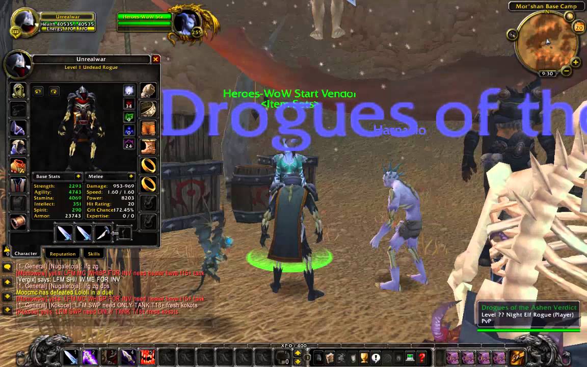 Heroes WOW Undead Rogue 255 lvl inf fun server