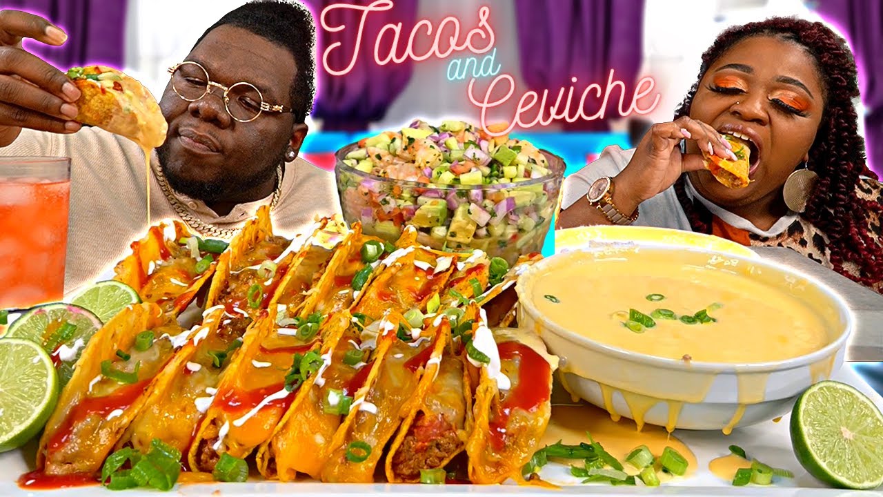 CHEESY BAKED TACOS + SHRIMP CEVICHE!! | QNA PT. 2 | MUKBANG EATING SHOW!!!!