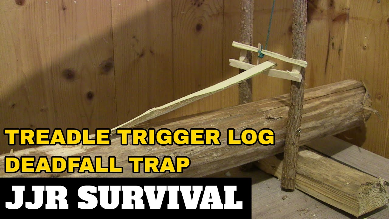 Log deadfall trap treadle trigger