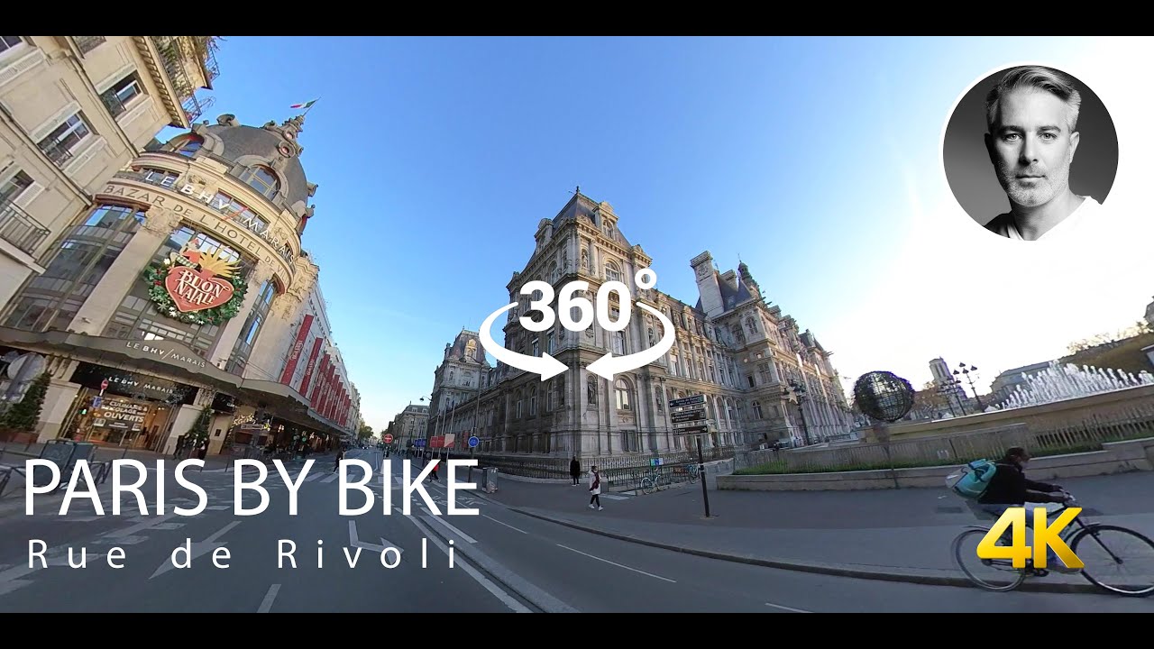 🇫🇷 Paris by bike, 4K, 360°, Rue de Rivoli, Come ride with me...