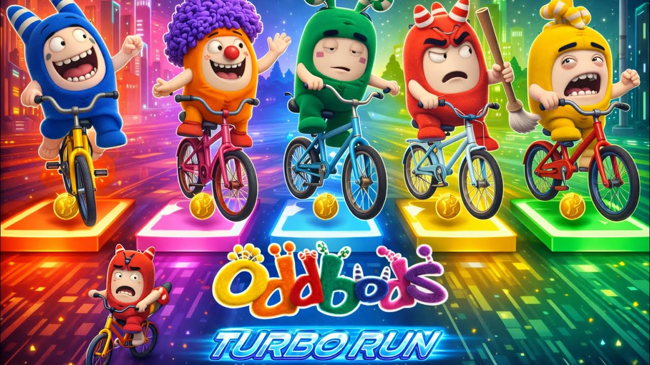 Oddbods Family #17 : Bubbles Run vs Zee Run vs Newt Run vs Pogo Run | Oddbods Turbo Run